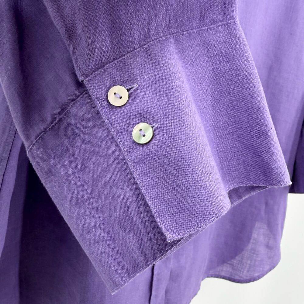 Chico’s 100% Linen Purple Button Front 3/4 Sleeve Blouse Size 2 US 12 - Picture 8 of 10